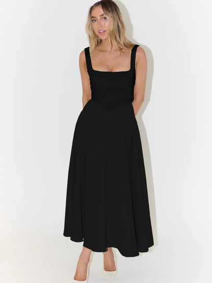 Abito | Vestido Midi con Escote Cuadrado y Falda Evasé