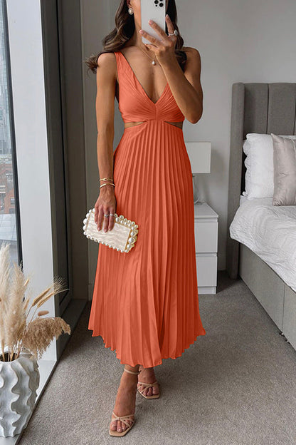 Nadina | Vestido Midi Plisado con Escote en V