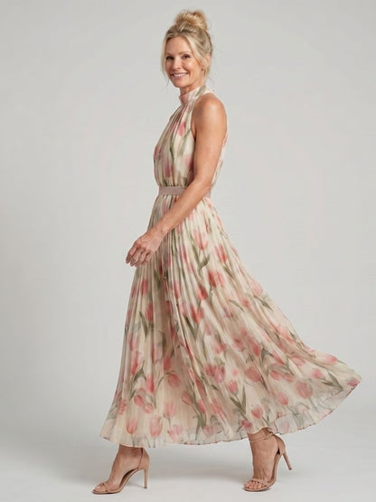 Aurelle | Vestido Midi Halter con Estampado Floral