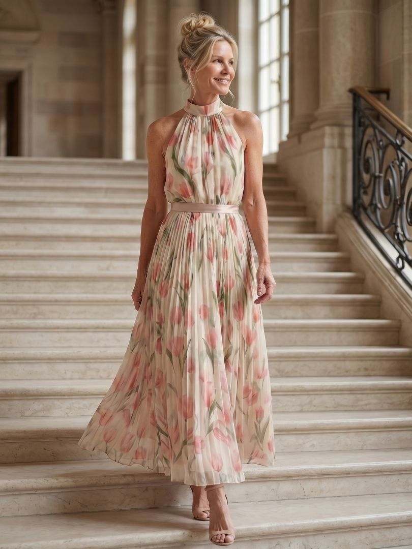 Aurelle | Vestido Midi Halter con Estampado Floral
