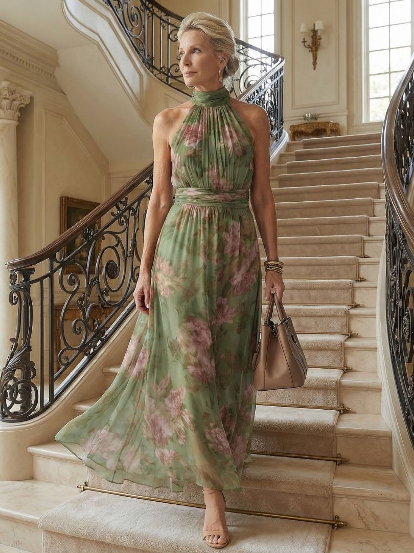 Mirelle | Vestido Midi Halter Plisado