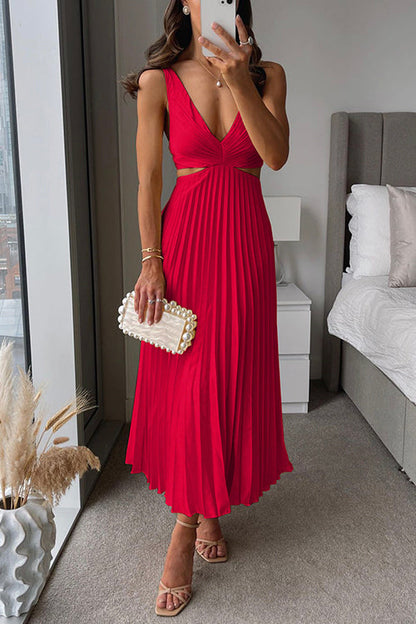 Nadina | Vestido Midi Plisado con Escote en V