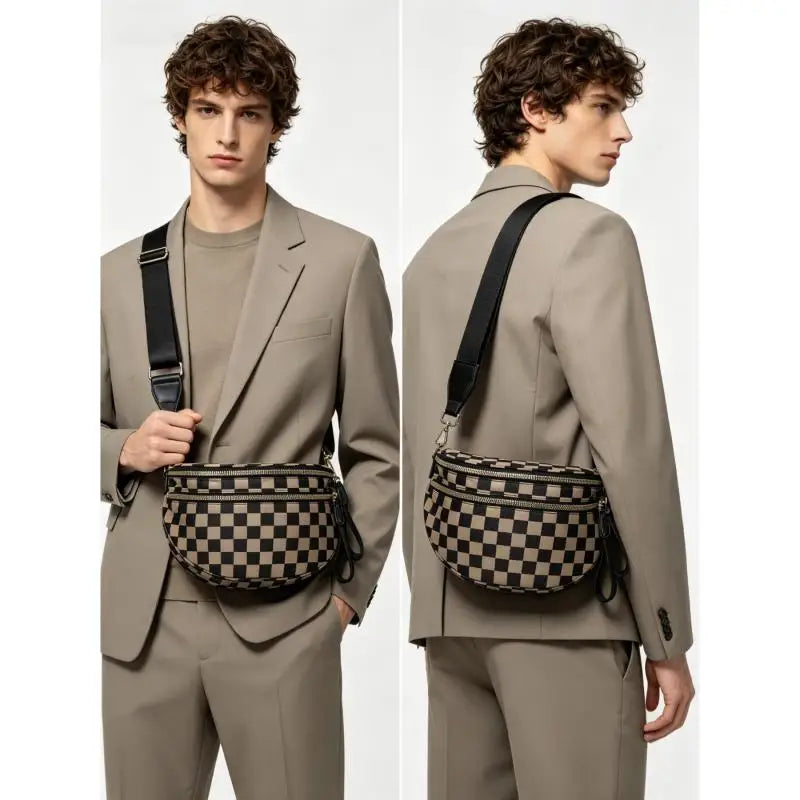 Zwart-wit geruite ruime heuptas Crossbodytassen voor dames Heren Mode Reisbenodigdheden Mama Tas Luiertas