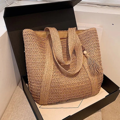 Alma | Bolso Tote de Rafia Trenzada con Borla Decorativa