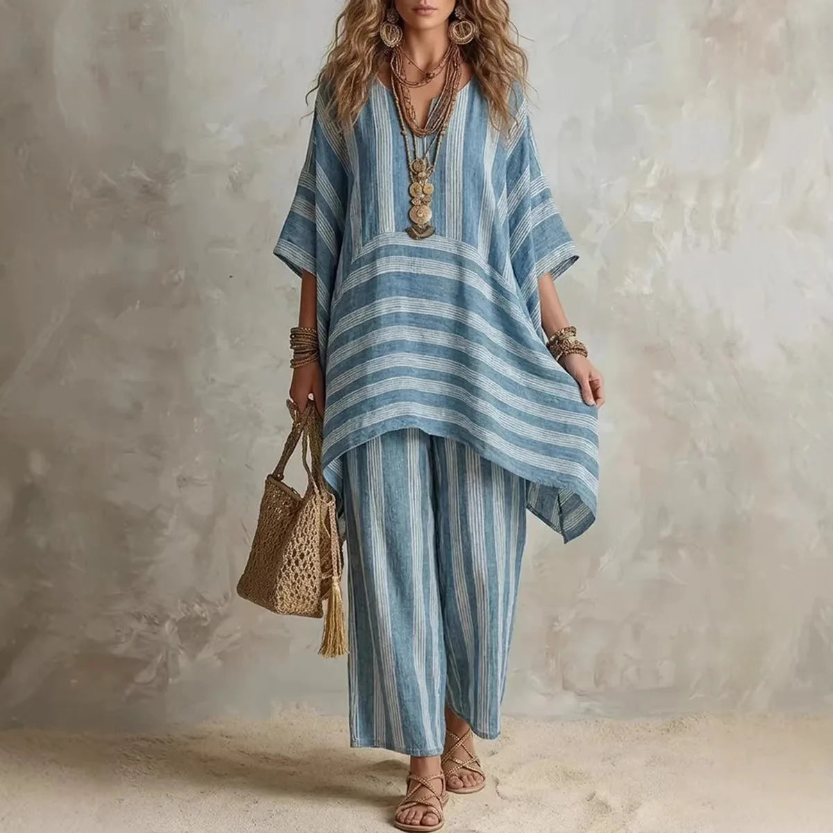 Brisa | Dos Piezas de Lino a Rayas con Top Oversize