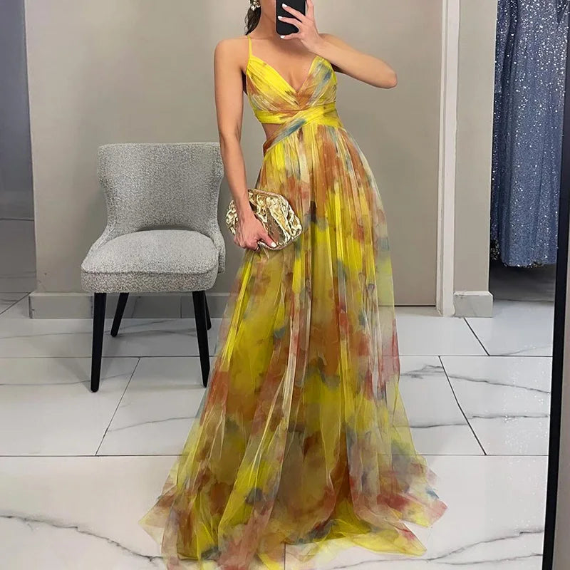 Giselle | Vestido Maxi Floral en Chifón con Tirantes
