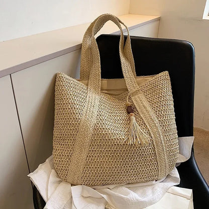 Alma | Bolso Tote de Rafia Trenzada con Borla Decorativa
