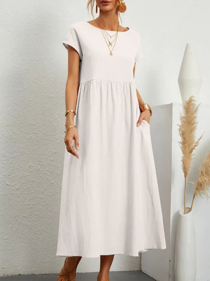 Lena | Vestido largo de lino para mujer con corte imperio y bolsillos laterales