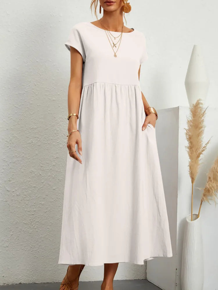 Lena | Vestido largo de lino para mujer con corte imperio y bolsillos laterales