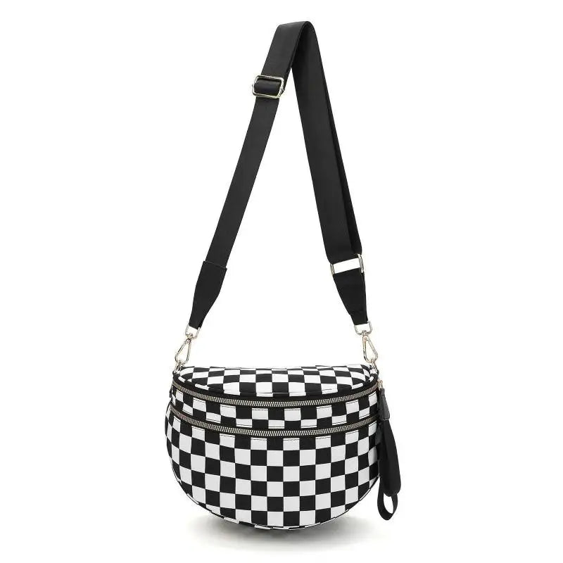 Zwart-wit geruite ruime heuptas Crossbodytassen voor dames Heren Mode Reisbenodigdheden Mama Tas Luiertas