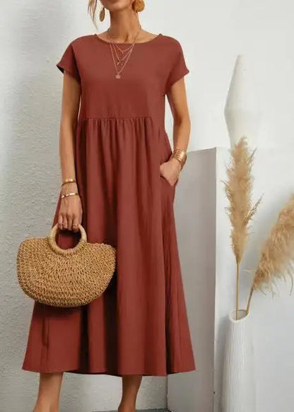 Lena | Vestido largo de lino para mujer con corte imperio y bolsillos laterales