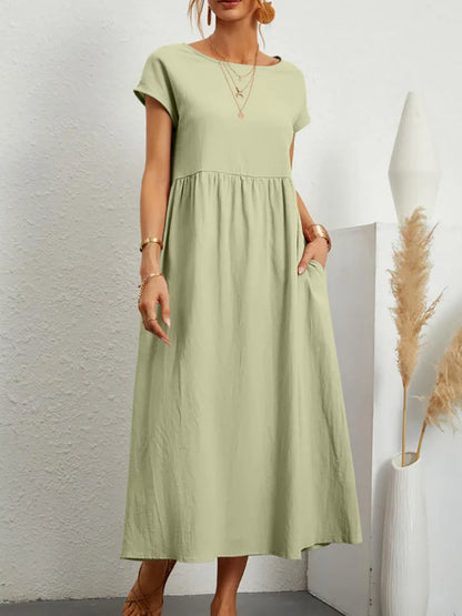 Lena | Vestido largo de lino para mujer con corte imperio y bolsillos laterales