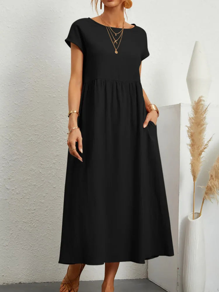 Lena | Vestido largo de lino para mujer con corte imperio y bolsillos laterales