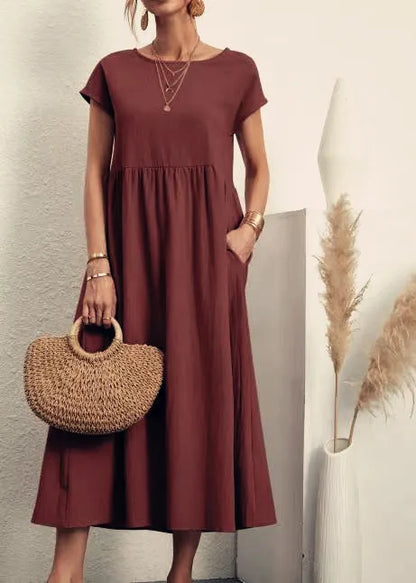 Lena | Vestido largo de lino para mujer con corte imperio y bolsillos laterales
