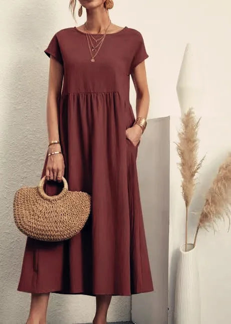 Lena | Vestido largo de lino para mujer con corte imperio y bolsillos laterales