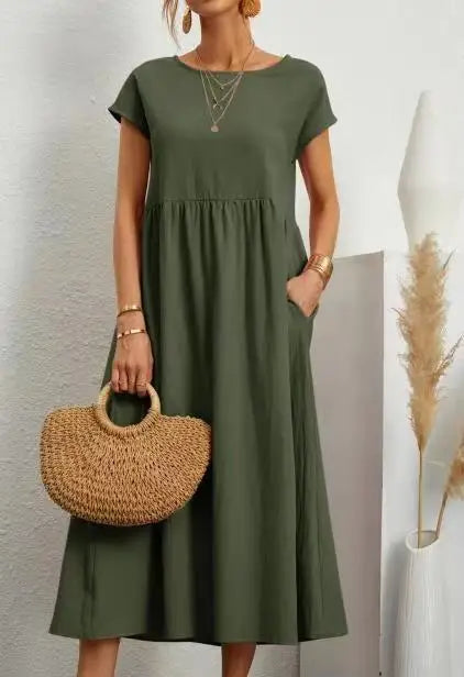 Lena | Vestido largo de lino para mujer con corte imperio y bolsillos laterales