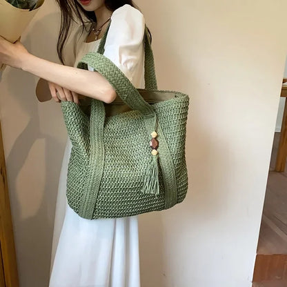 Alma | Bolso Tote de Rafia Trenzada con Borla Decorativa