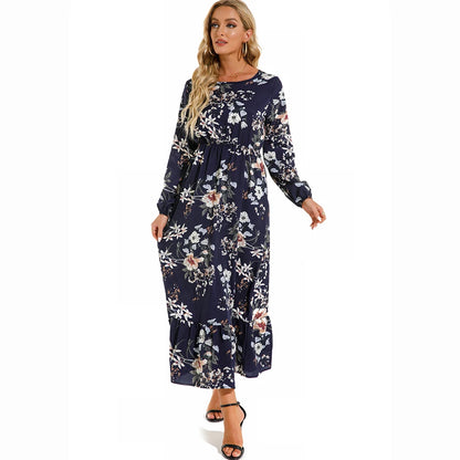 Isabella | Vestido Largo Floral con Manga Larga y Cintura Fruncida