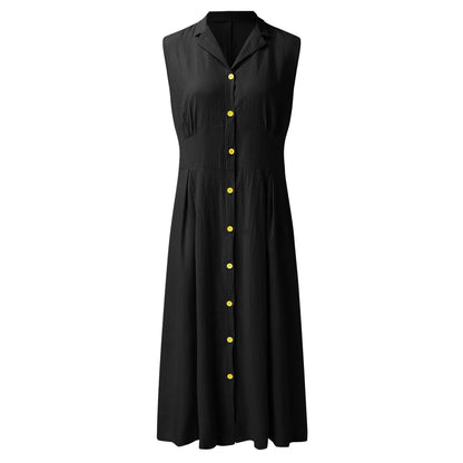 Casual Losse Mouwloze Overhemdjurk Effen Kleur Katoenen Linnen Blend Jurk Elegante Vakantiejurken Платье Женское