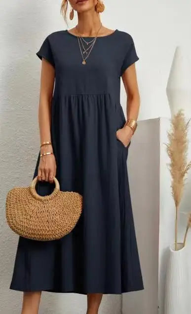 Lena | Vestido largo de lino para mujer con corte imperio y bolsillos laterales