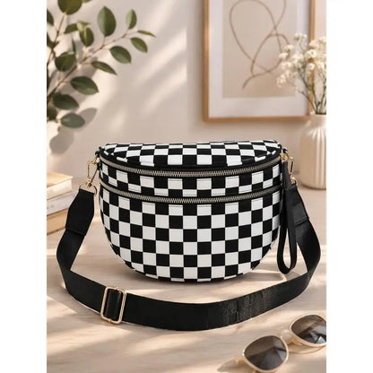 Zwart-wit geruite ruime heuptas Crossbodytassen voor dames Heren Mode Reisbenodigdheden Mama Tas Luiertas