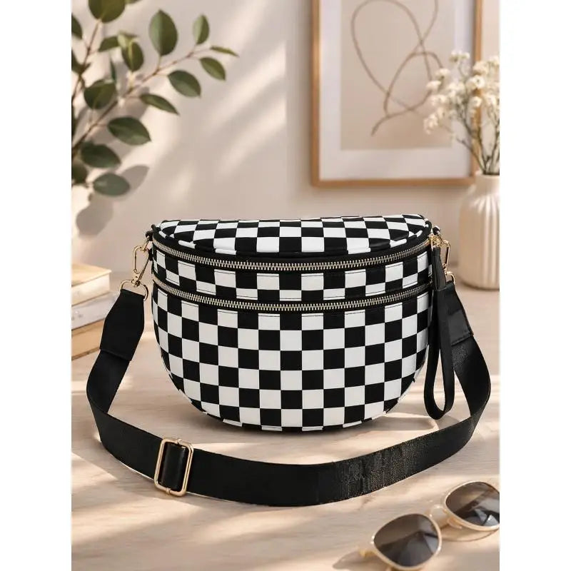 Zwart-wit geruite ruime heuptas Crossbodytassen voor dames Heren Mode Reisbenodigdheden Mama Tas Luiertas