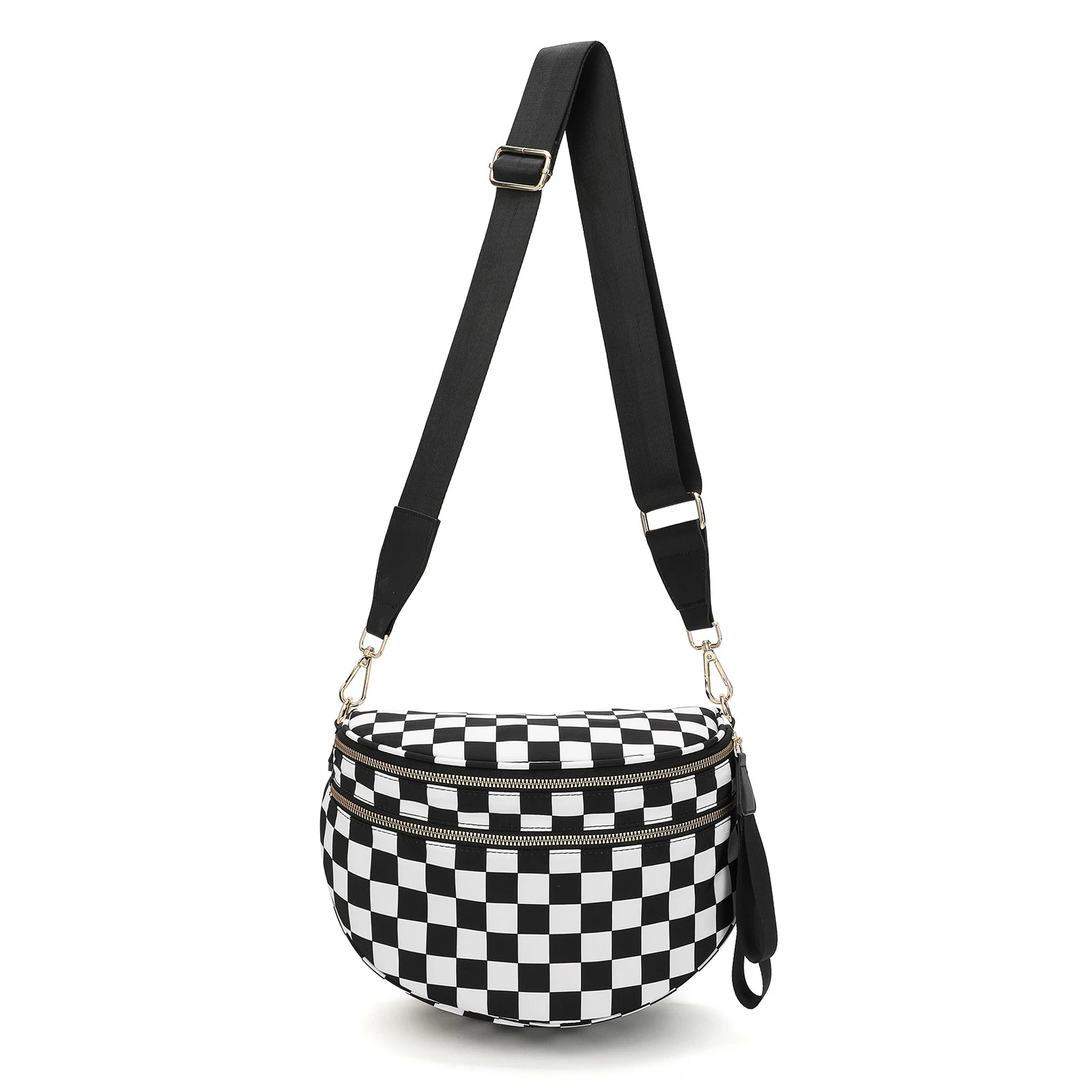 Zwart-wit geruite ruime heuptas Crossbodytassen voor dames Heren Mode Reisbenodigdheden Mama Tas Luiertas