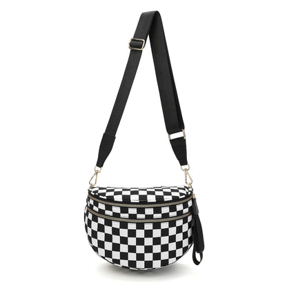 Zwart-wit geruite ruime heuptas Crossbodytassen voor dames Heren Mode Reisbenodigdheden Mama Tas Luiertas