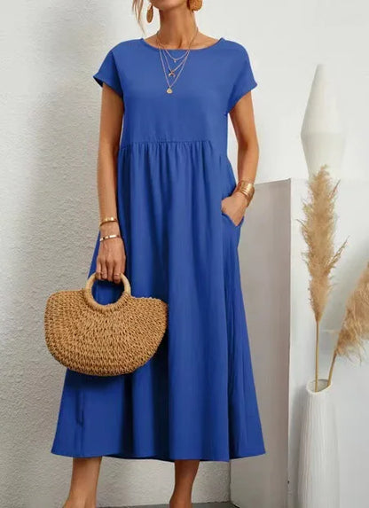 Lena | Vestido largo de lino para mujer con corte imperio y bolsillos laterales
