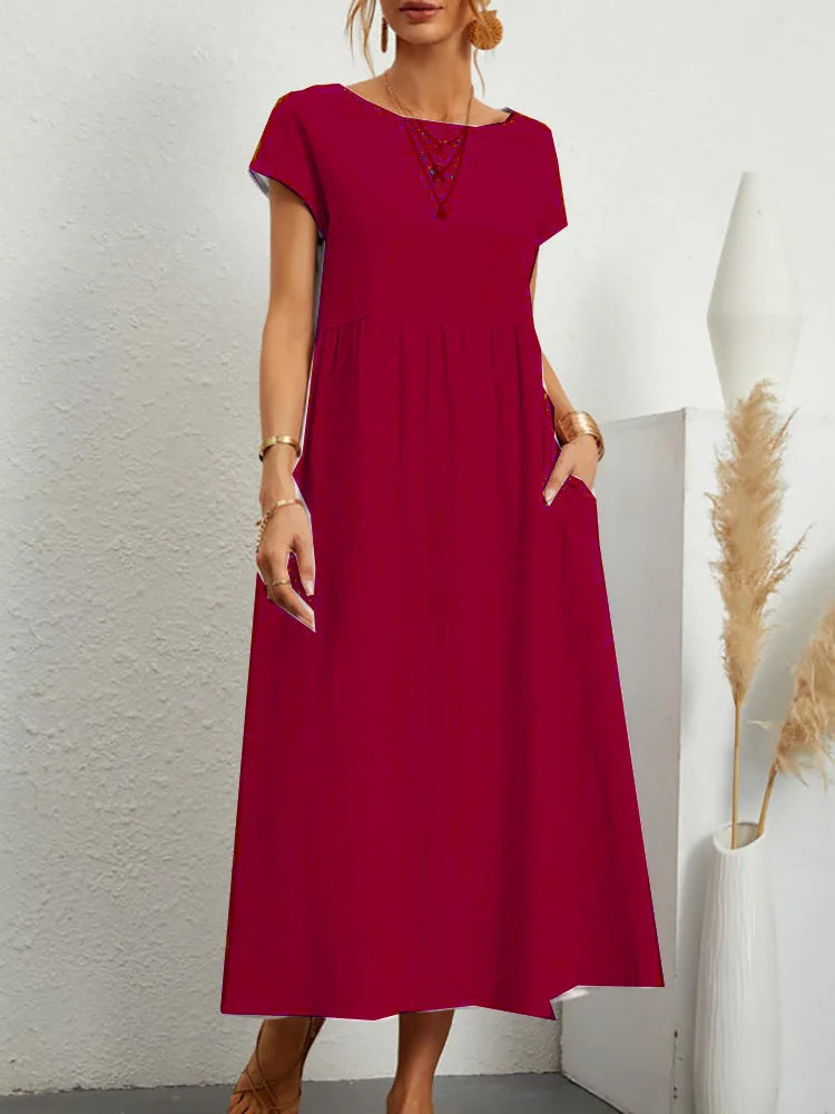 Lena | Vestido largo de lino para mujer con corte imperio y bolsillos laterales