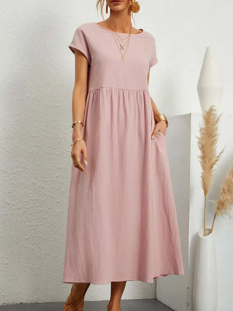 Lena | Vestido largo de lino para mujer con corte imperio y bolsillos laterales