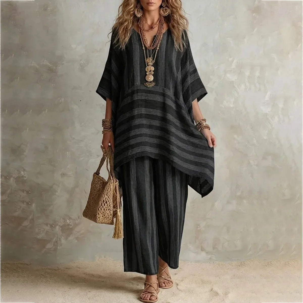 Brisa | Dos Piezas de Lino a Rayas con Top Oversize