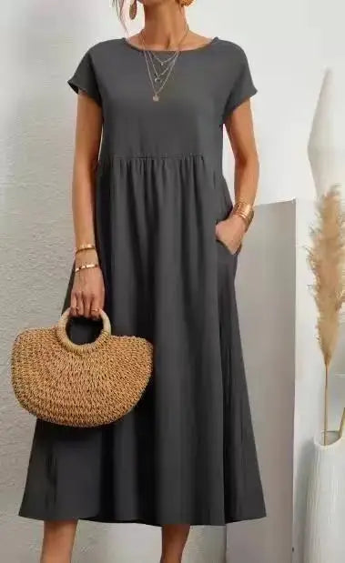 Lena | Vestido largo de lino para mujer con corte imperio y bolsillos laterales