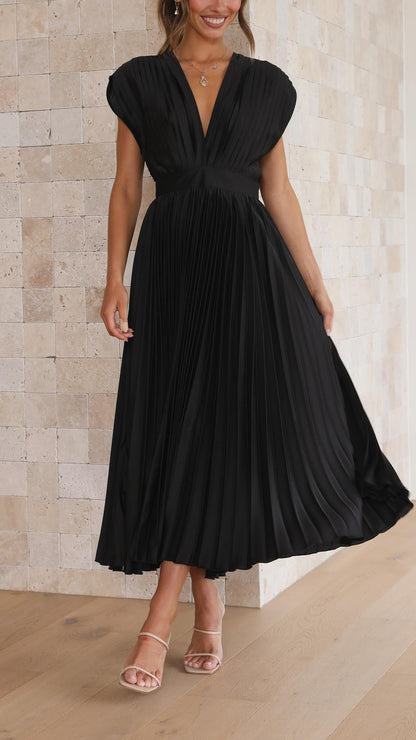 Isla | Vestido Midi Plisado con Escote en V