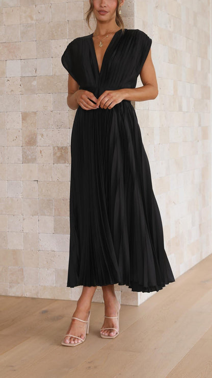 Isla | Vestido Midi Plisado con Escote en V
