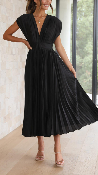 Isla | Vestido Midi Plisado con Escote en V