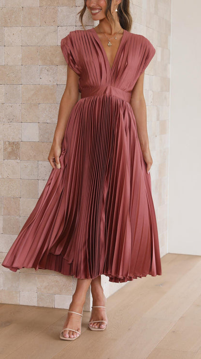 Isla | Vestido Midi Plisado con Escote en V
