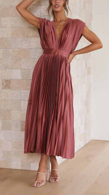 Isla | Vestido Midi Plisado con Escote en V