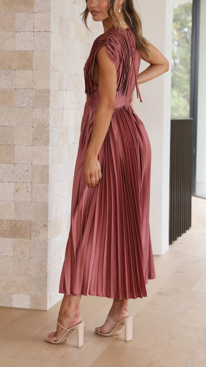 Isla | Vestido Midi Plisado con Escote en V