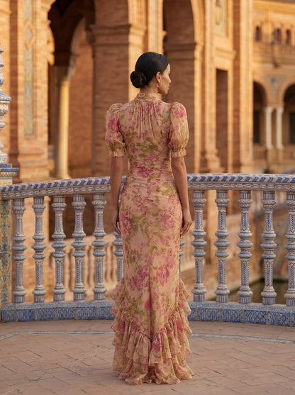 Rosario | Vestido Maxi Floral con Cuello Alto