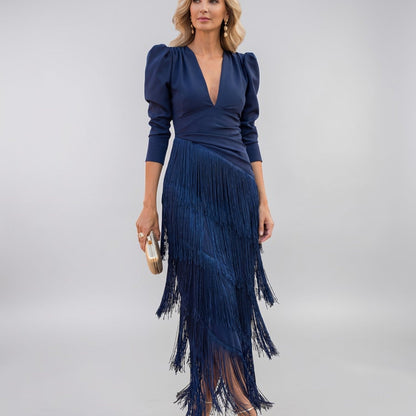 Sofía | Vestido Midi con Flecos en Degradé
