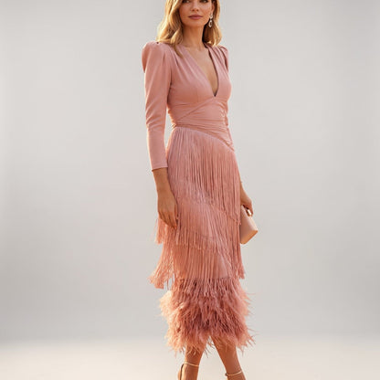 Sofía | Vestido Midi con Flecos en Degradé