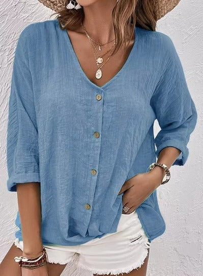 Fayo | Blusa Holgada con Escote en V y Botones