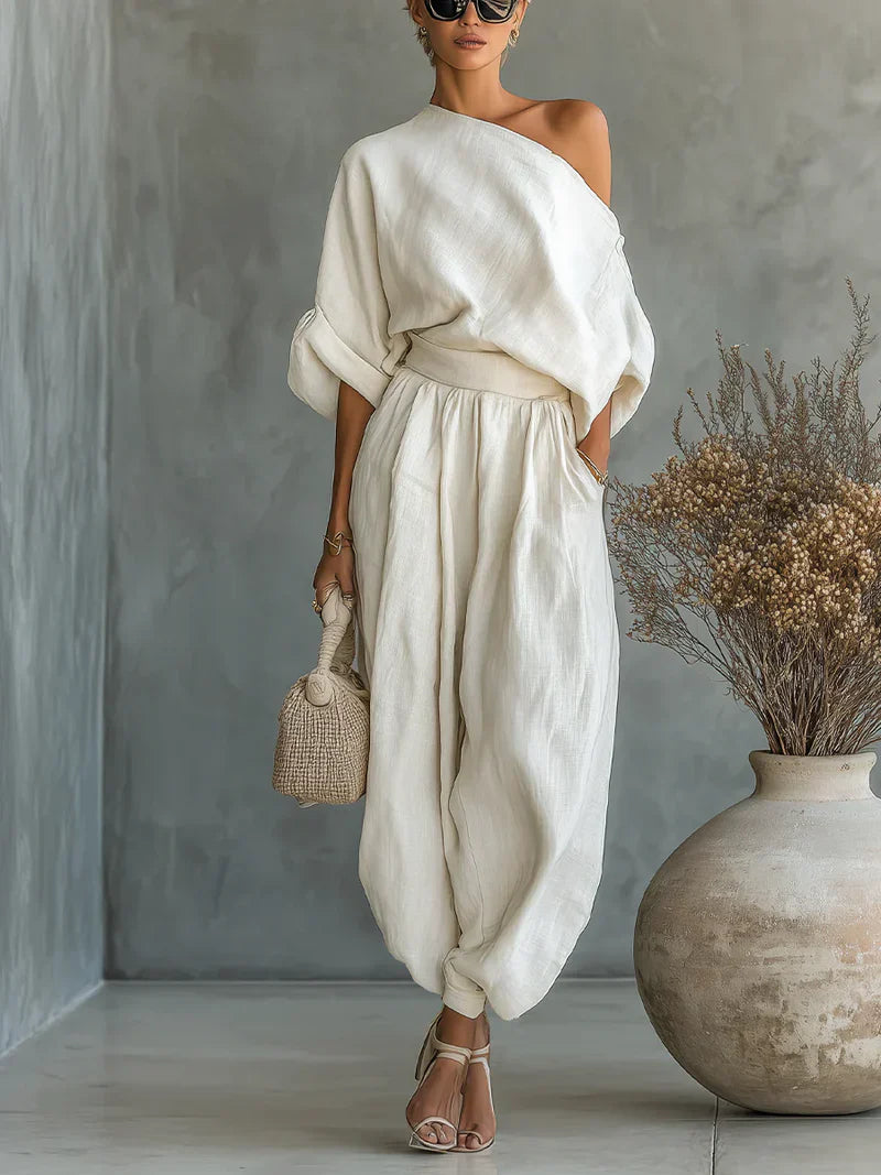 Mila | Top de Hombros Descubiertos y Pantalón Entallado