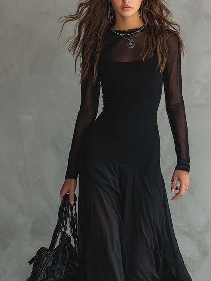 Neroa – Loose-fit maxi-jurk van zwart tule