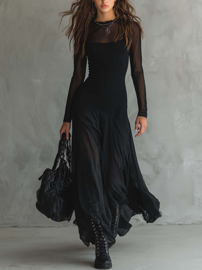Neroa – Loose-fit maxi-jurk van zwart tule