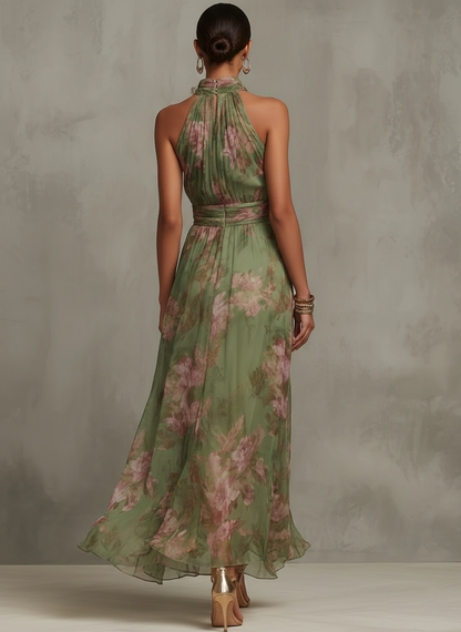 Livia | Vestido Maxi Halter Floral en Chifón