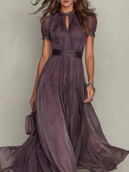 Ashley | Vestido Maxi en Chifón con Detalle de Encaje