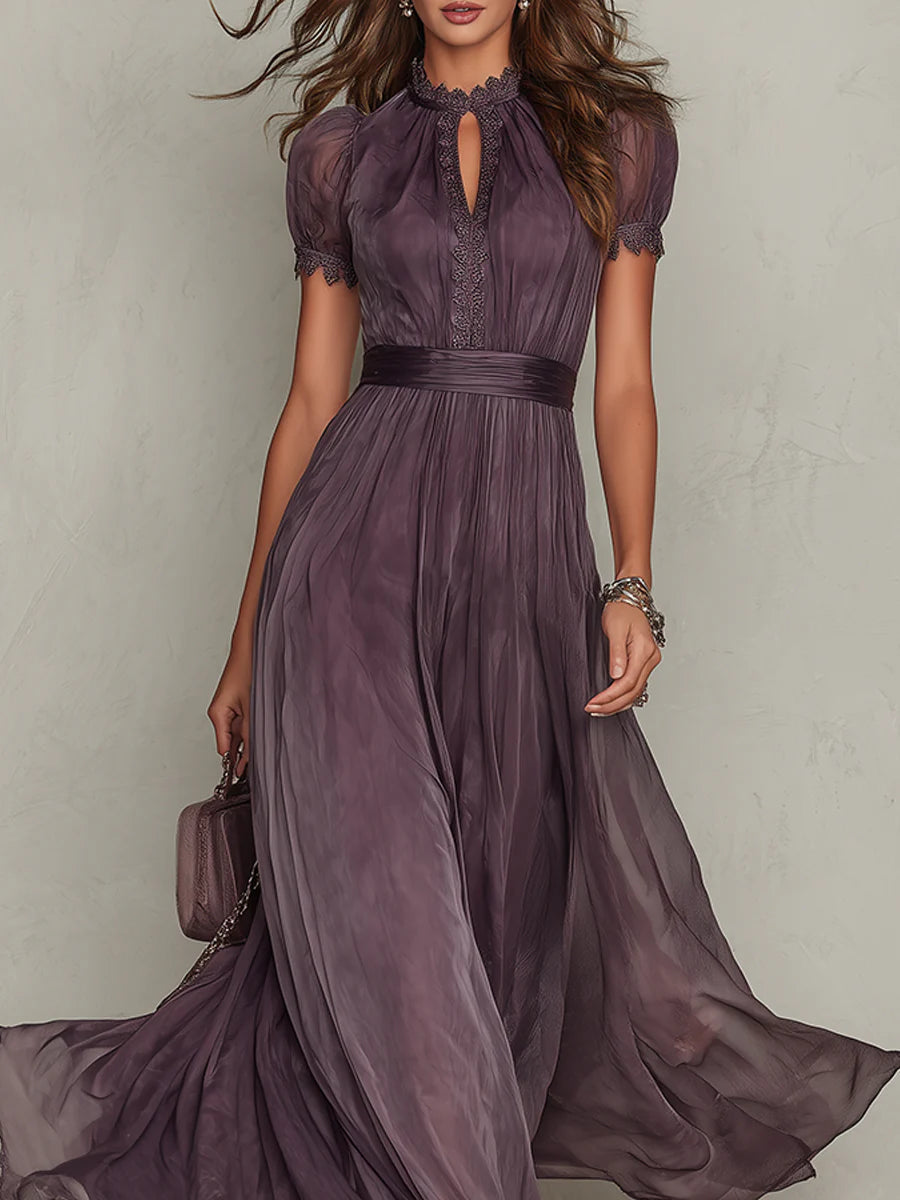 Ashley | Vestido Maxi en Chifón con Detalle de Encaje