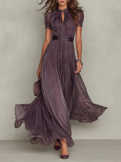 Ashley | Vestido Maxi en Chifón con Detalle de Encaje
